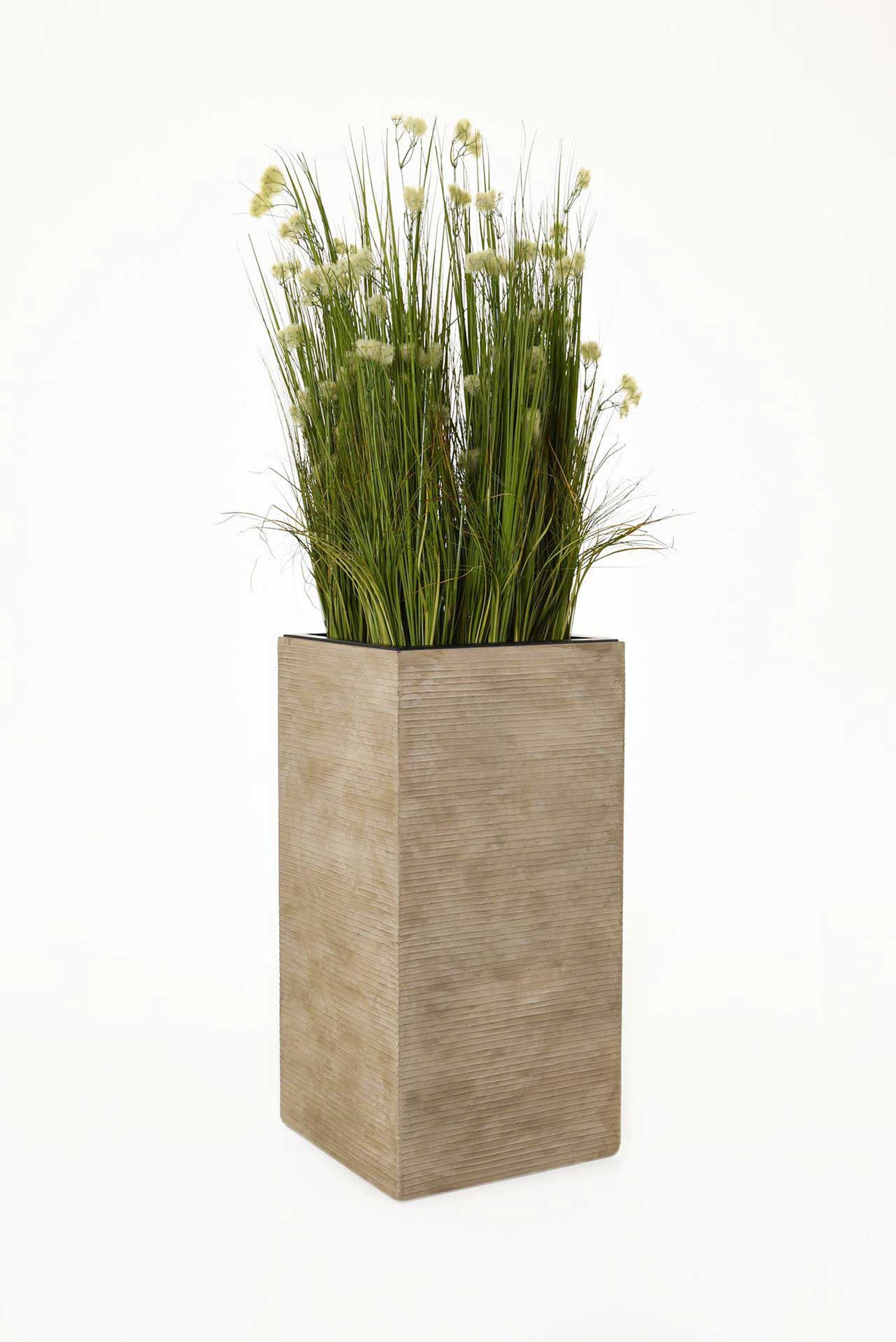 Pflanzkübel Blumenkübel Fiberglas "Block" Säule, Beige gestreift