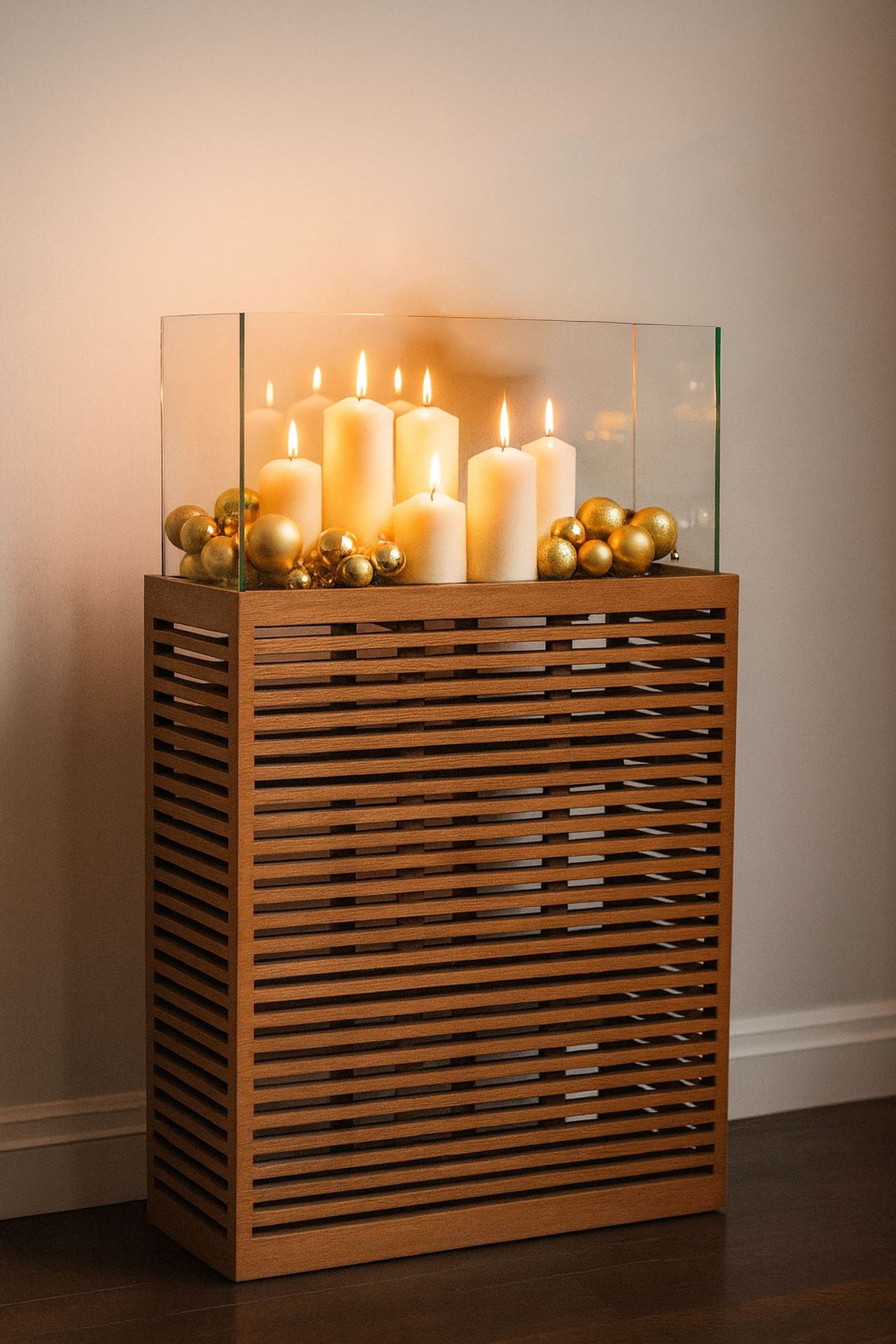 Windlichtsäule Windlicht Holz Braun mit Aussparung CANDELA XL