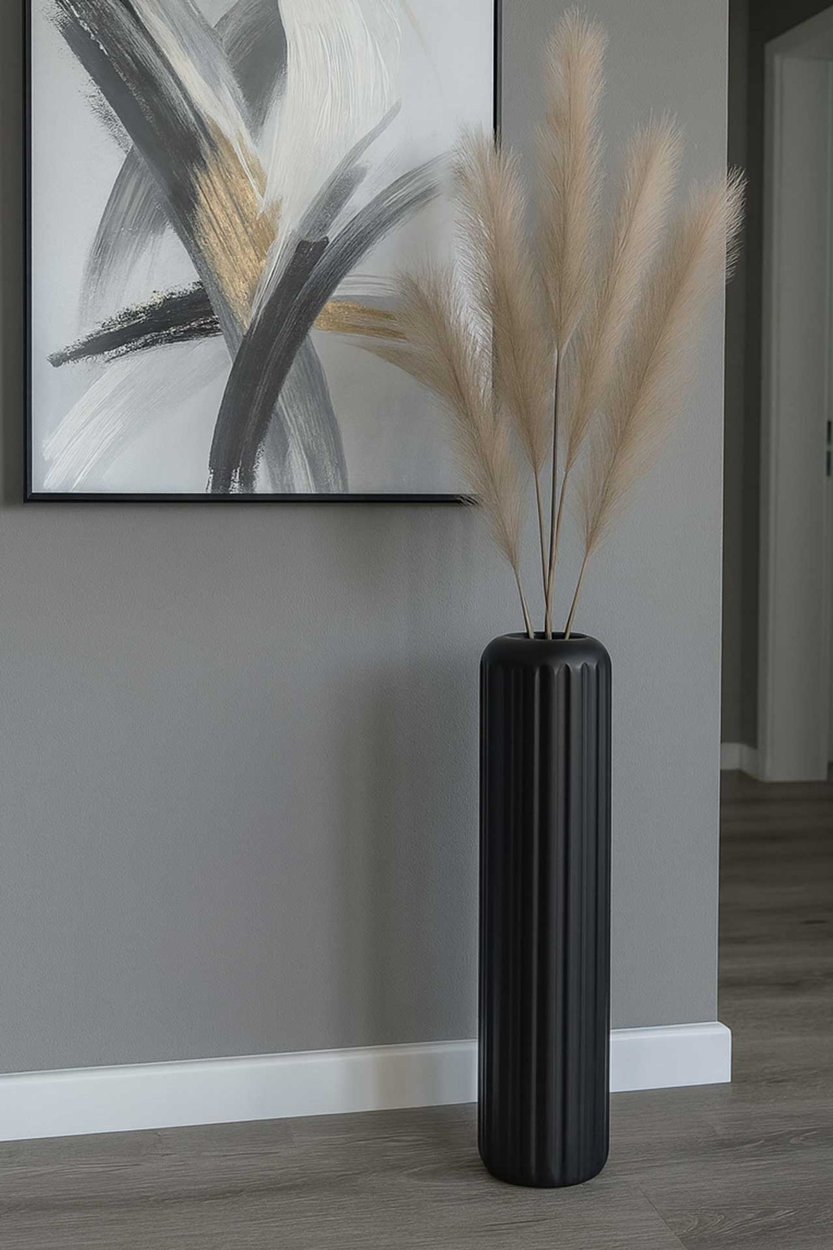 Bodenvase VERTA Fiberglas Schwarz Matt