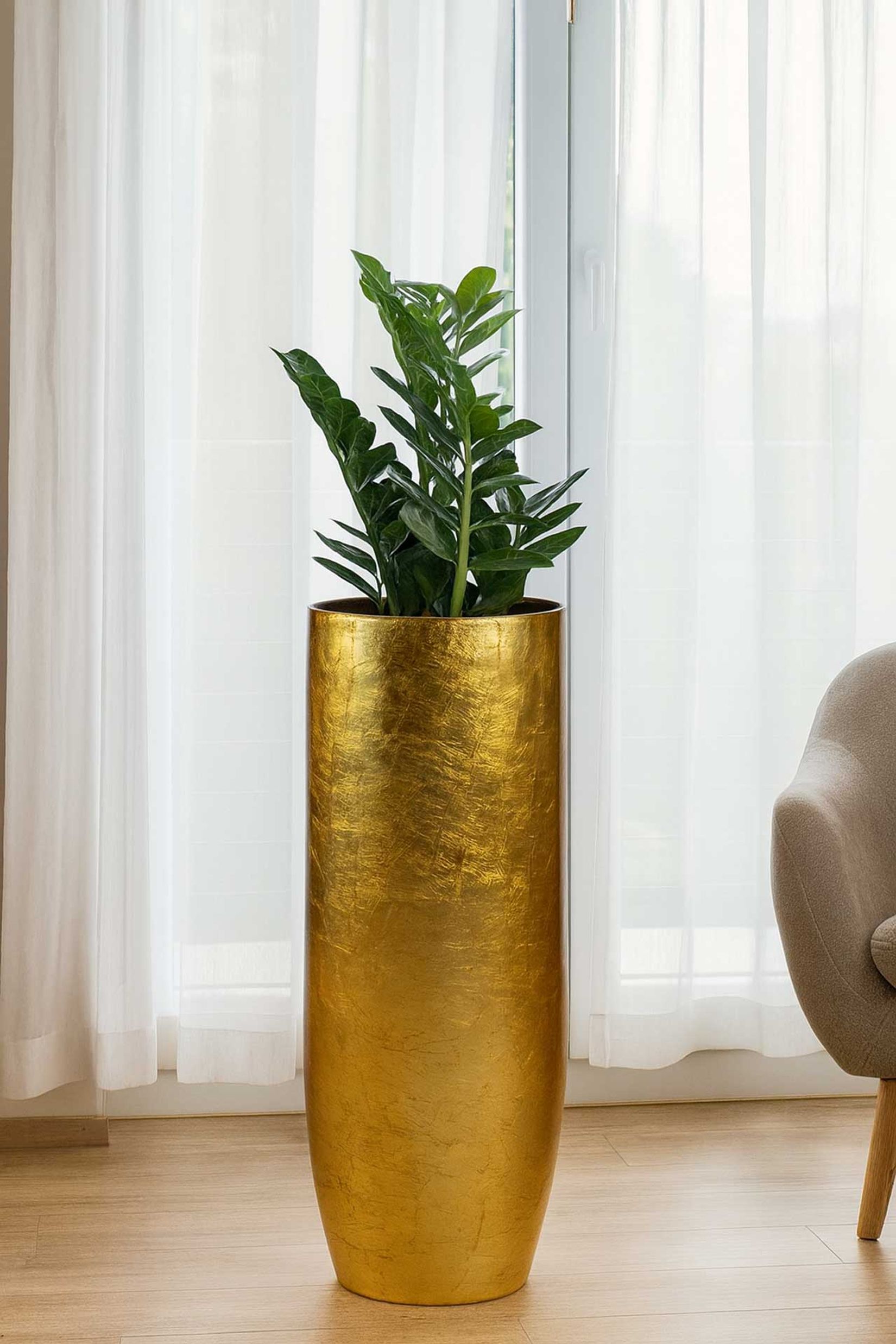 Pflanzgefäß Bodenvase SOLERIO Fiberglas Gold Hochglanz Pflanzgefäß Bodenvase SOLERIO Fiberglas Gold Hochglanz