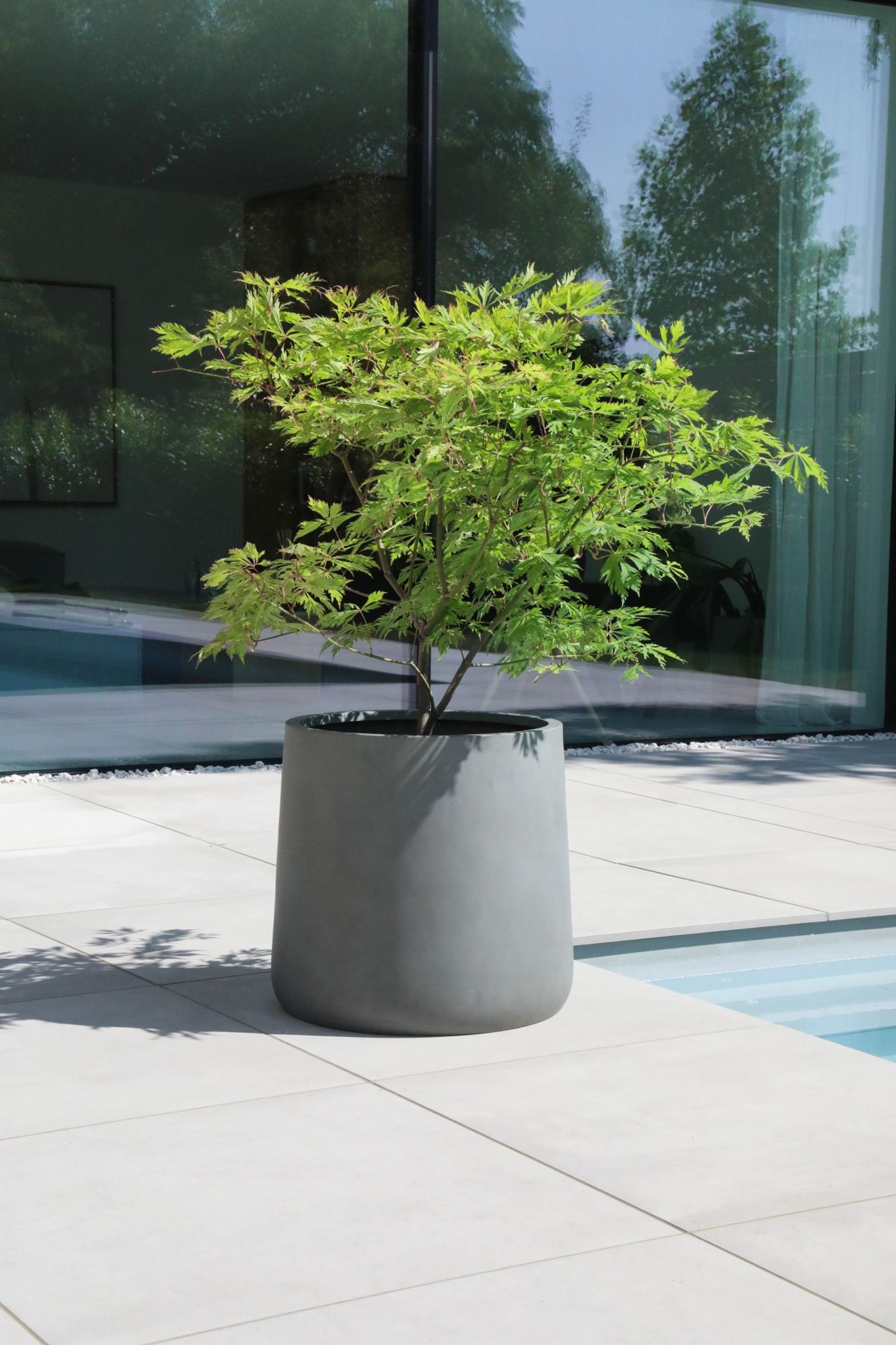 Blumentopf Pflanzkübel Fiberglas VEKRA Beton-Design Grau
