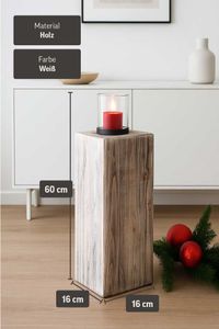 Windlicht Säule Kerzenhalter Recycling Holz "Lumira", Shabby Chic Weiß