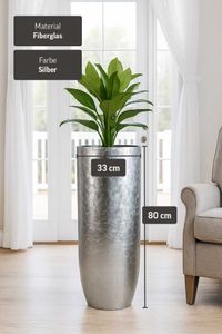 Pflanzgefäß Bodenvase SOLERIO Fiberglas Silber Hochglanz Pflanzgefäß Bodenvase SOLERIO Fiberglas Silber Hochglanz