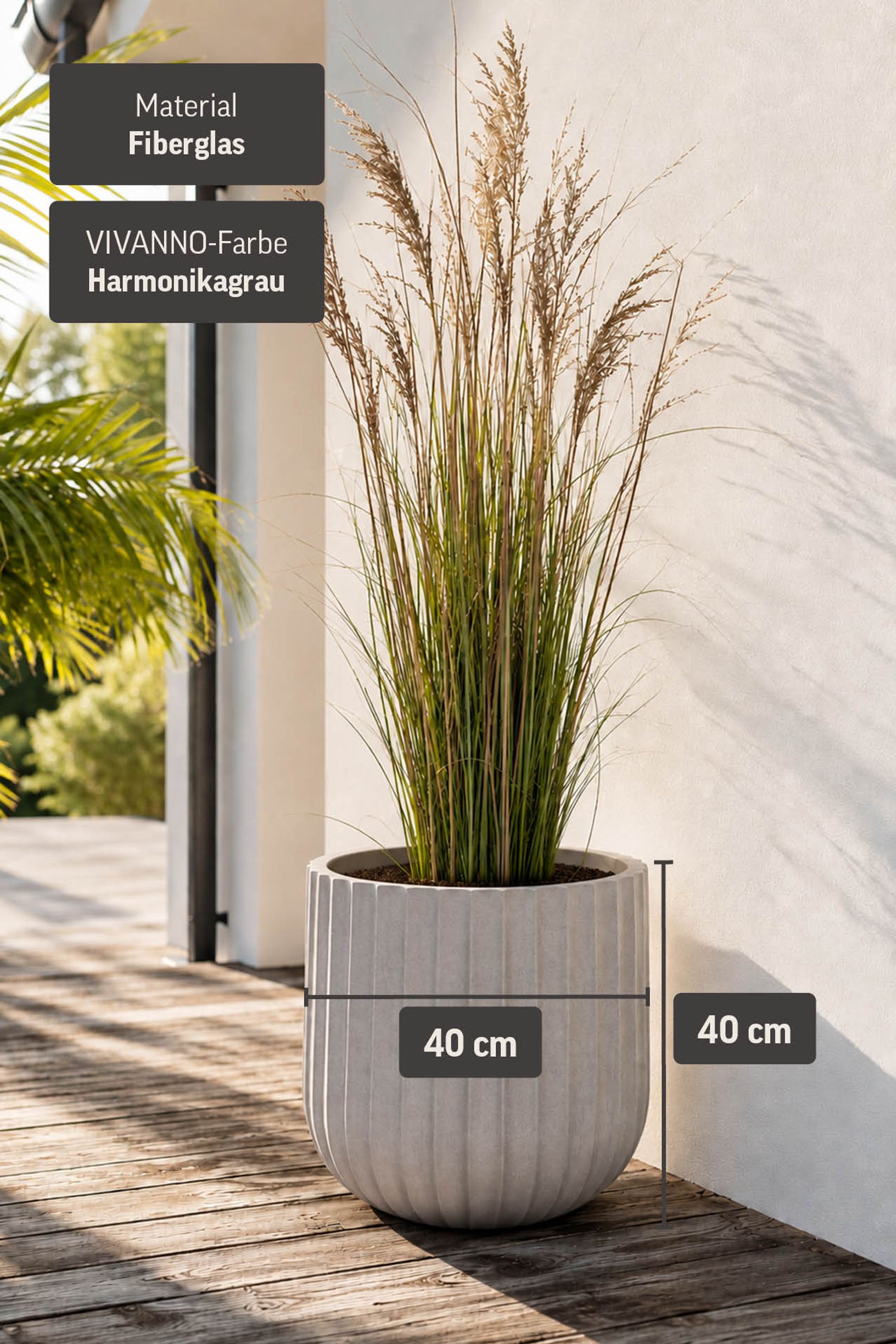 Blumentopf CHICO ARC Fiberglas 40x40 cm Grau Blumentopf CHICO ARC Fiberglas 40x40 cm Grau