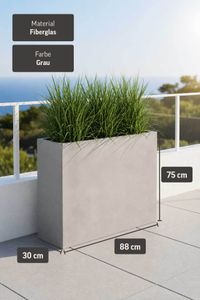Pflanzkübel Raumteiler Fiberglas "Elemento", Beton-Design, Grau