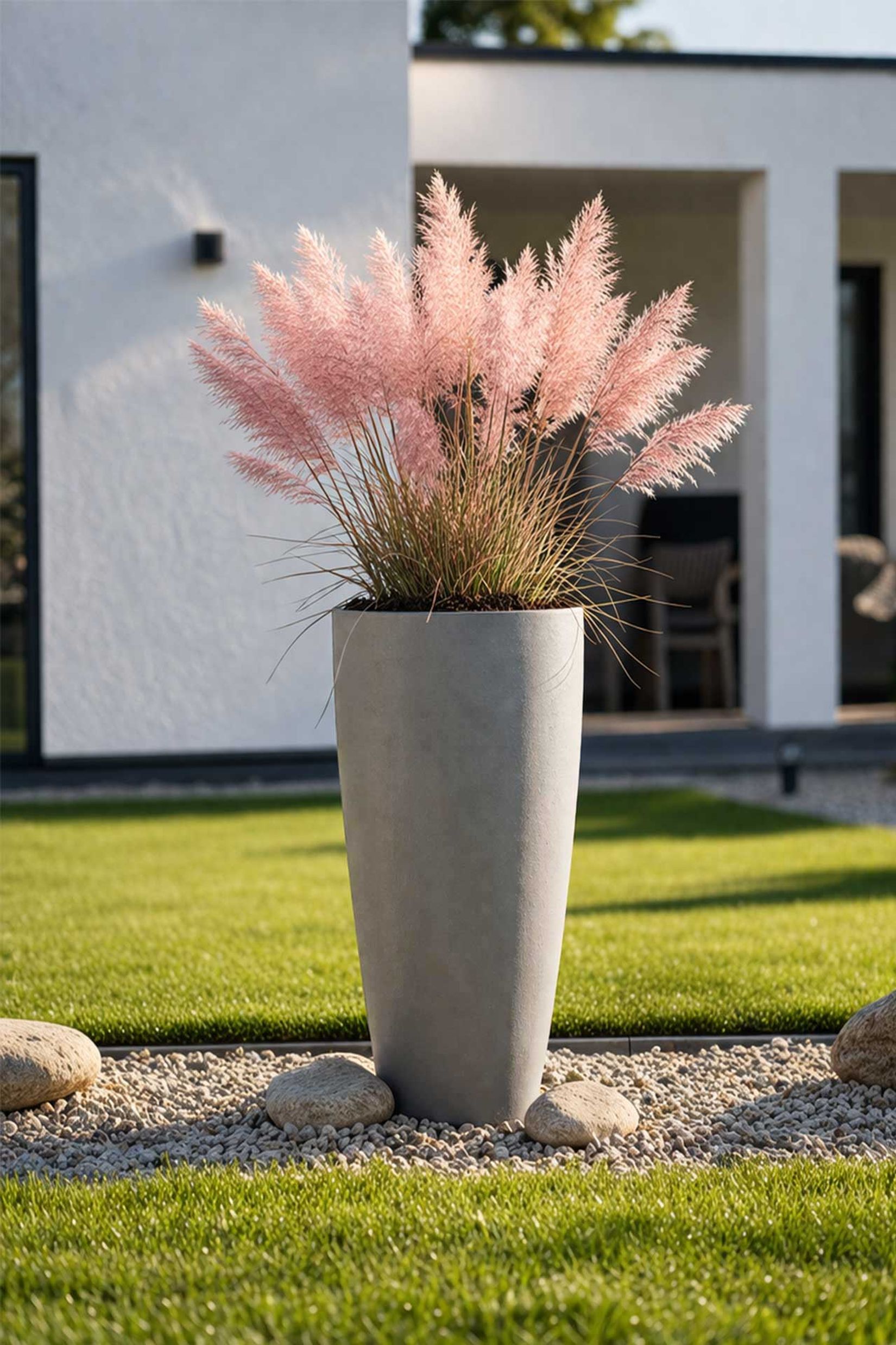 Pflanzkübel Blumenkübel Fiberglas "City", Beton-Design, Grau