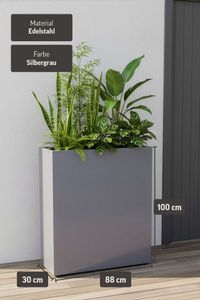Raumteiler mit Rollen pulverbeschichteter Edelstahl "Elemento", Silbergrau