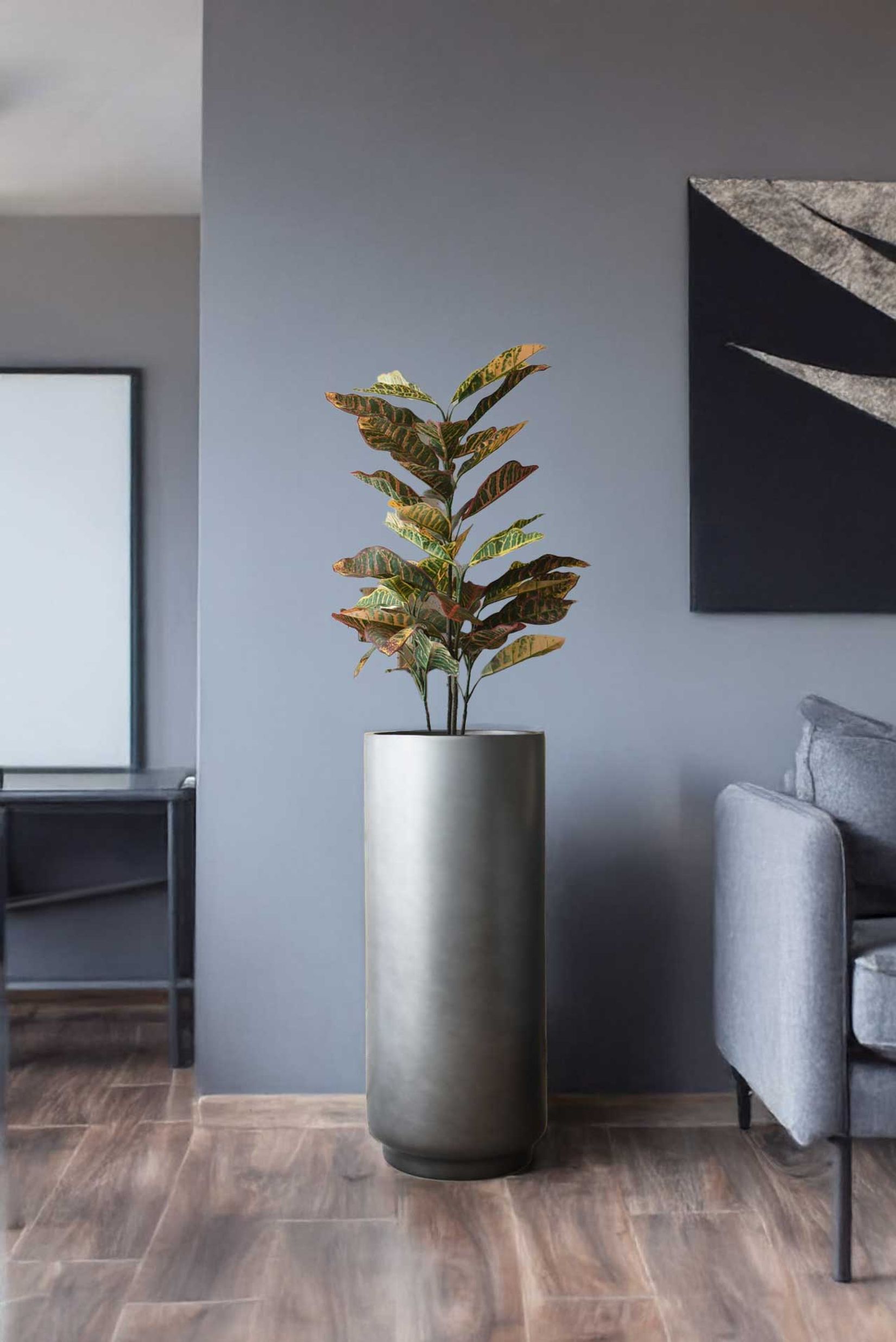 Pflanzkübel Bodenvase Fiberglas ESTABLE Silbergrau seidenmatt