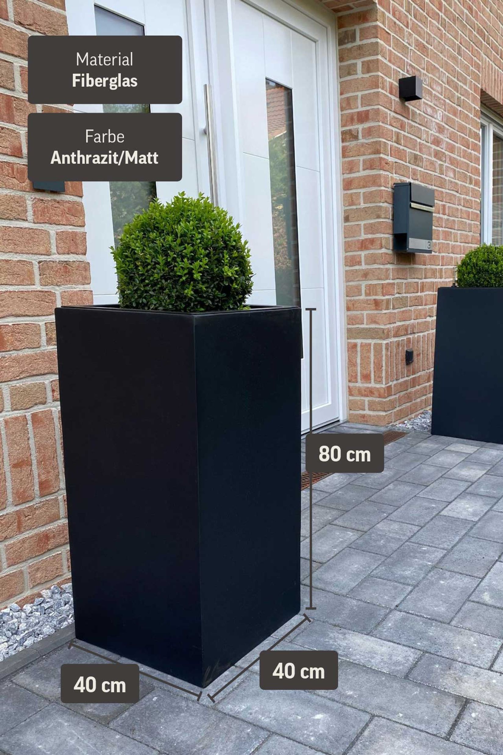 Pflanzkübel Blumenkübel Fiberglas "Block" Säule, Anthrazit Pflanzkübel Blumenkübel Fiberglas "Block" Säule, Anthrazit