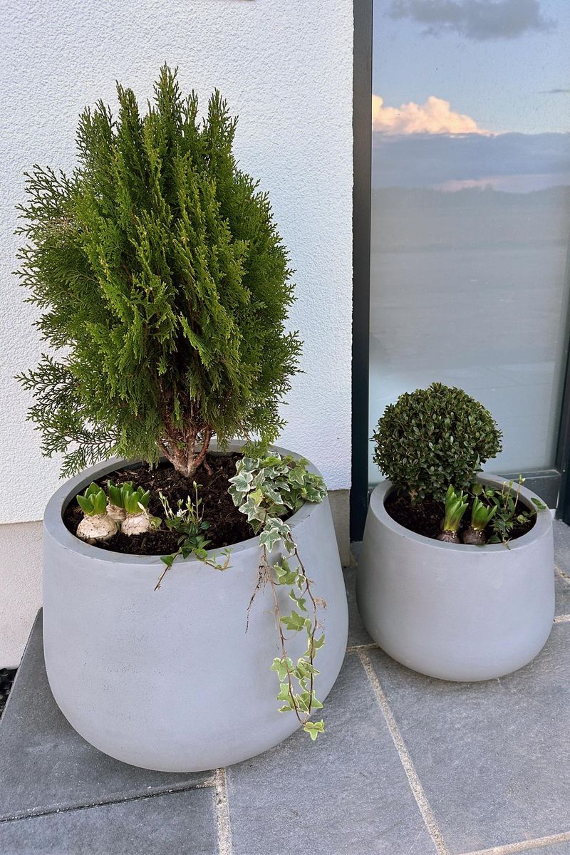Blumentopf Pflanztopf Fiberglas GIRAR Beton-Design Grau | 31x27 cm | 148101213627