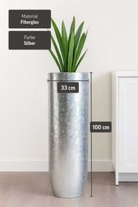 Pflanzgefäß Bodenvase SOLERIO Fiberglas Silber Hochglanz