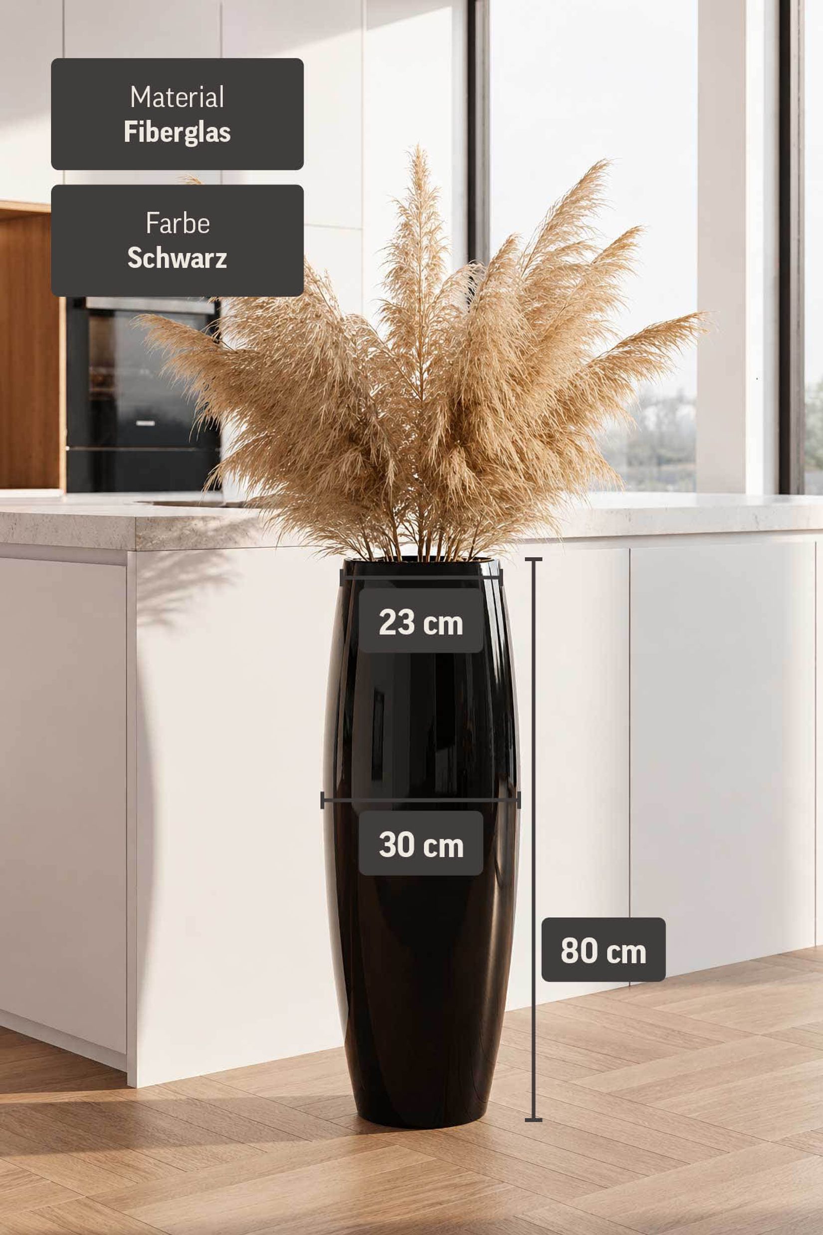 Exklusiver Pflanzkübel Fiberglas "Magnum" Schwarz Hochglanz Exklusiver Pflanzkübel Fiberglas "Magnum" Schwarz Hochglanz