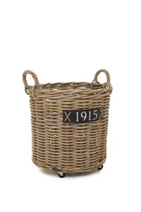 Holzkorb Kaminholzkorb Rattan auf Rollen ARRIBA Grau Natur