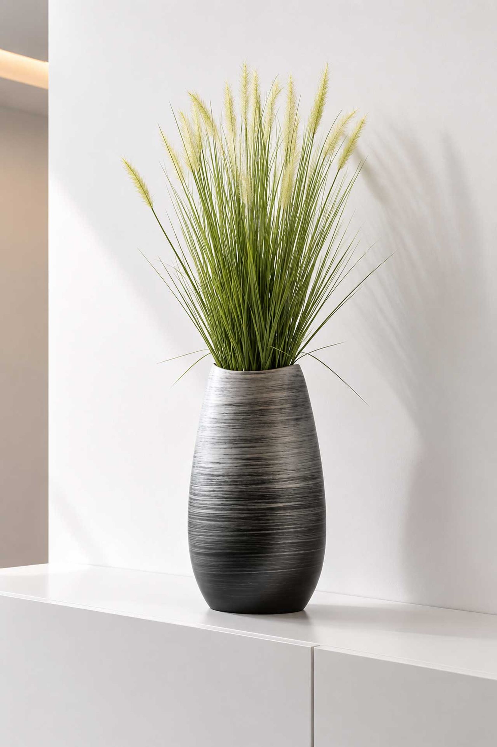 Dekovase KALAL Fiberglas 20x12x37 cm Silber