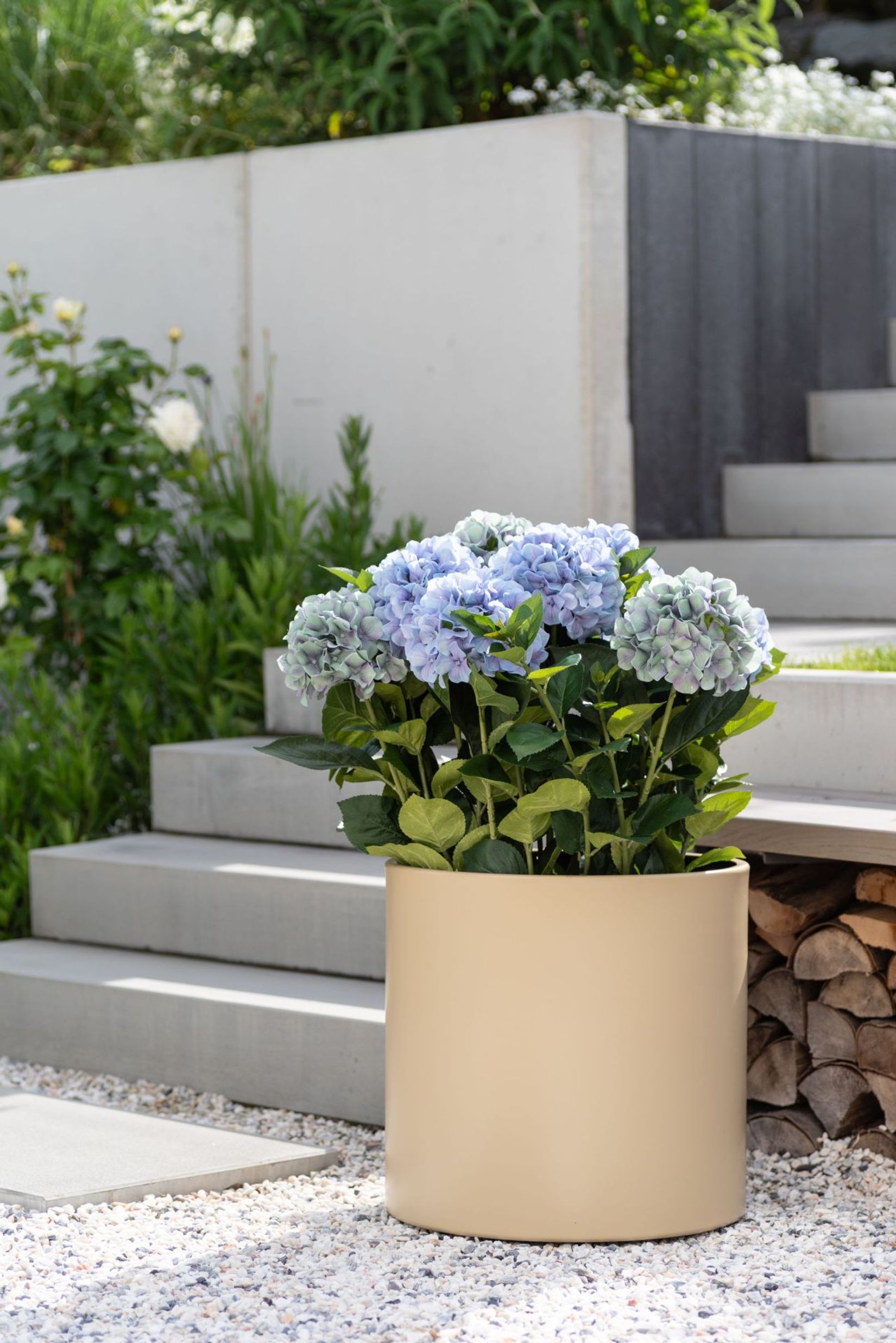 Pflanzkübel Blumentopf rund Aluminium NEW RONDO beige matt