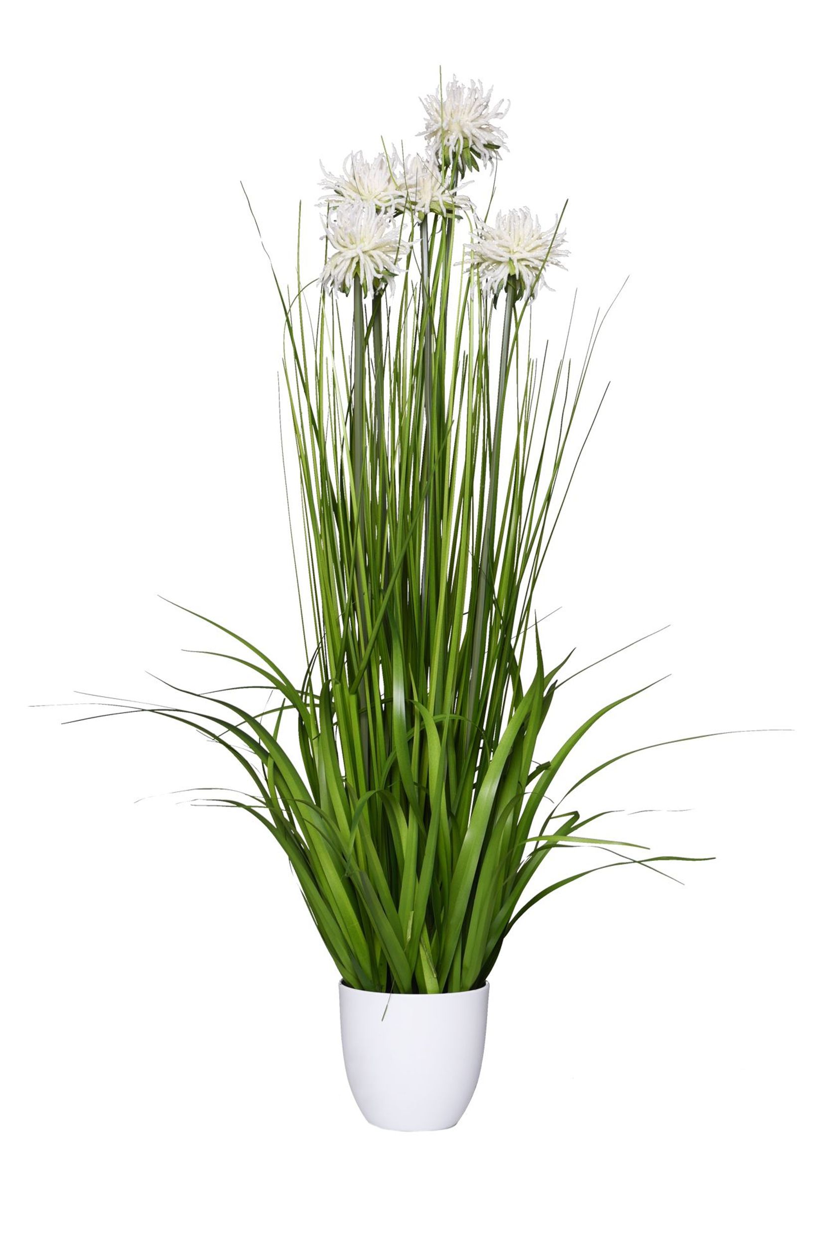 Kunstpflanze Kunstgras mit weißen Blüten NEVA