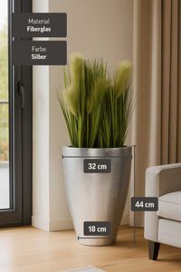 Exklusiver Pflanzkübel Fiberglas "Opala", Silber Hochglanz