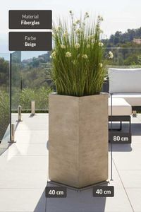 Pflanzkübel Blumenkübel Fiberglas "Block" Säule, Beige gestreift