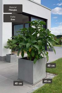Pflanzkübel Blumenkübel Fiberglas "Block" Würfel, Beton-Design, Grau