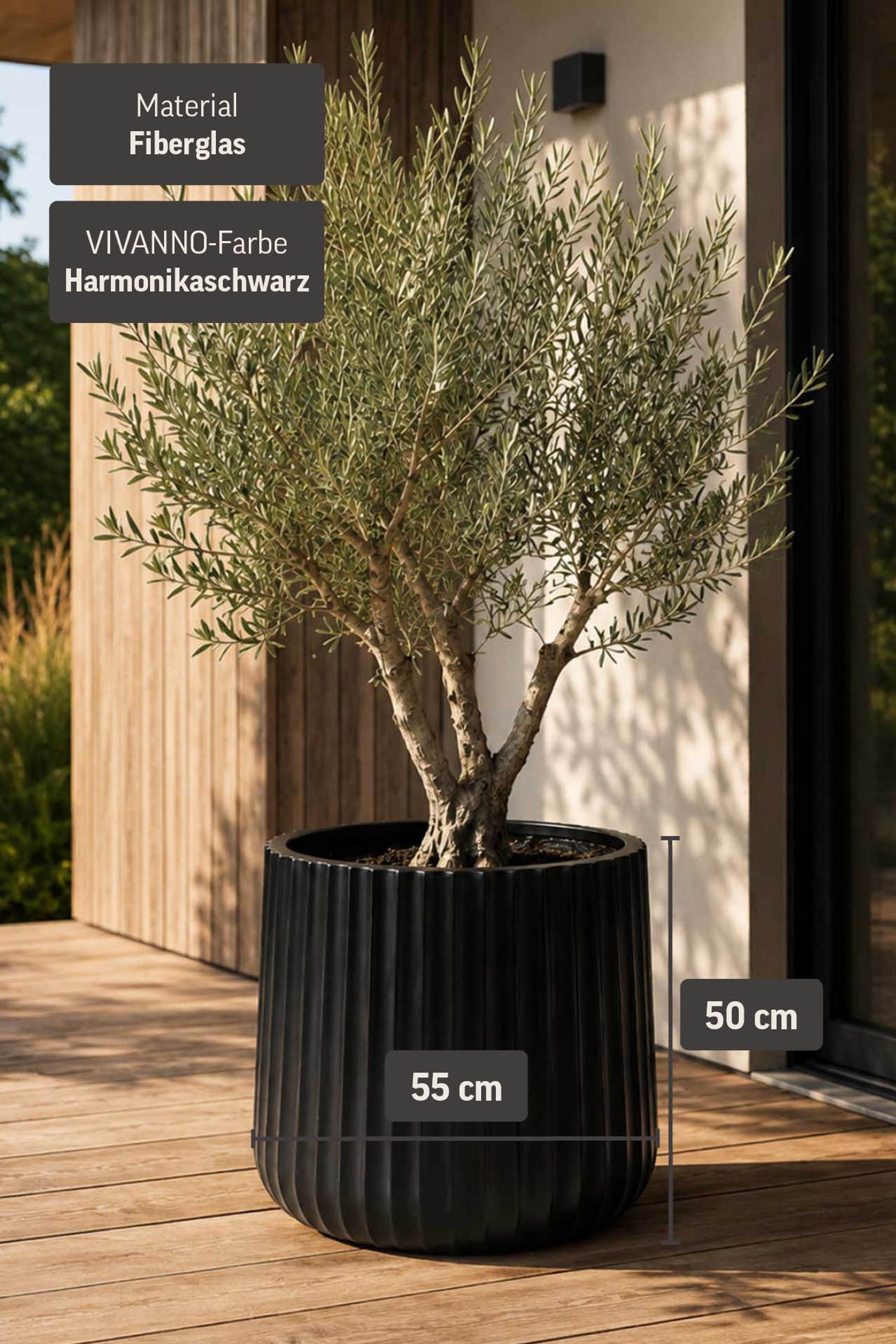 Blumentopf VEKRA Fiberglas 48x50 cm Schwarz Blumentopf VEKRA Fiberglas 48x50 cm Schwarz