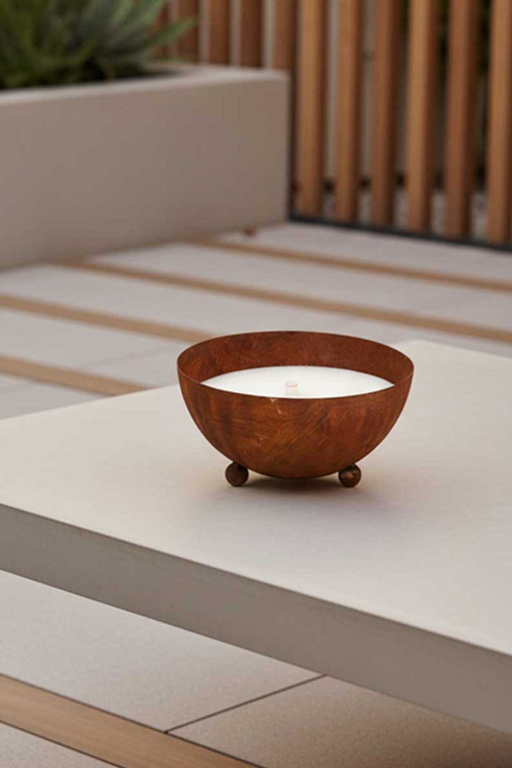 Schale mit Kerze Cortenstahl Halbkugel SOPLAR