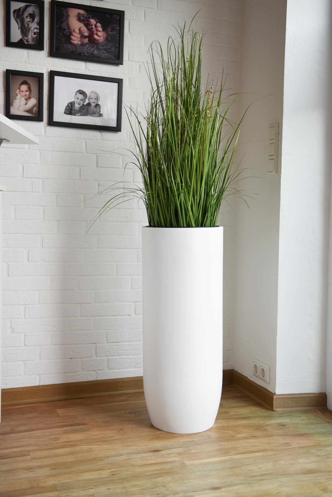 Pflanzgefäß Bodenvase SOLERIO Fiberglas Weiß Matt | 33x80 cm | 3800210880