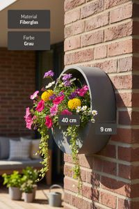 Wandtopf Wandkübel Wandblumentopf MURA Fiberglas Grau