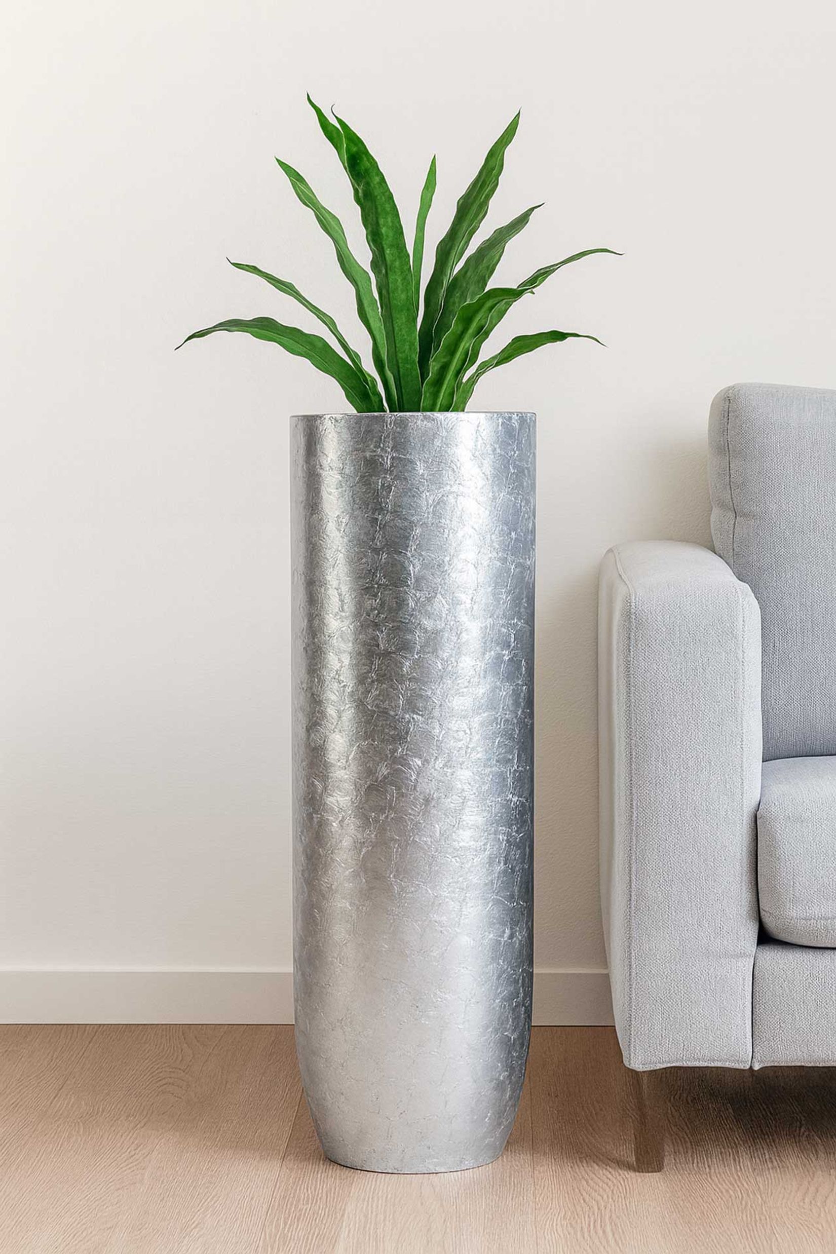 Pflanzgefäß Bodenvase SOLERIO Fiberglas Silber Hochglanz