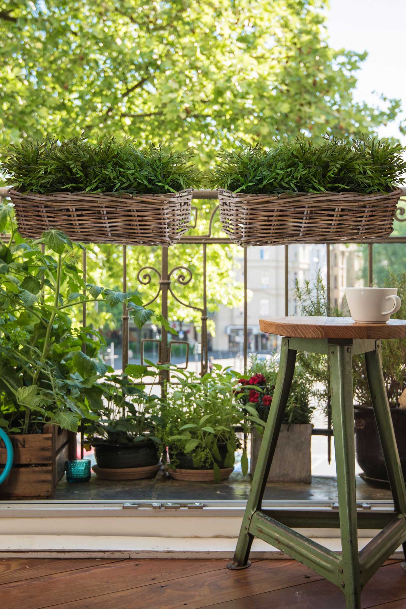 Balkonkasten Blumenkasten Rattan SACADA Grau Natur 