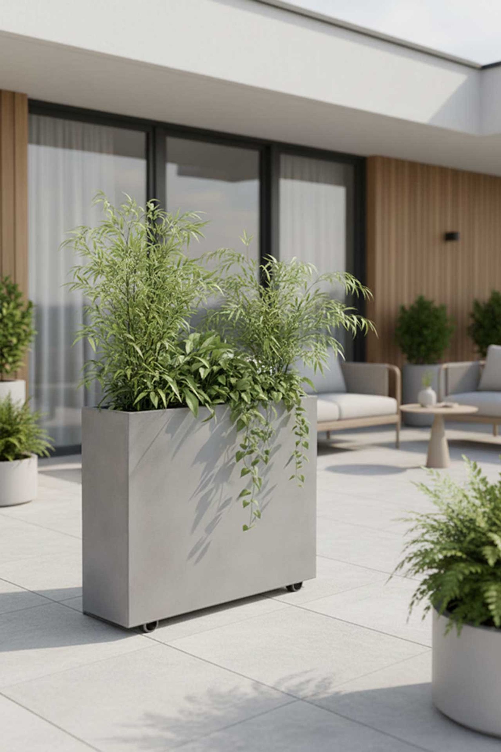 Pflanzkübel Raumteiler auf Rollen Fiberglas ELEMENTO Beton-Design Grau