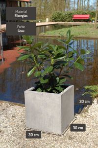 Pflanzkübel Blumenkübel Fiberglas "Block" Würfel, Beton-Design, Grau