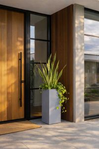 Pflanzkübel Blumenkübel Fiberglas "Block" Säule, Beton-Design, Grau