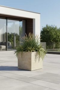 Pflanzkübel Blumenkübel Fiberglas "Block" Würfel, Beige gestreift