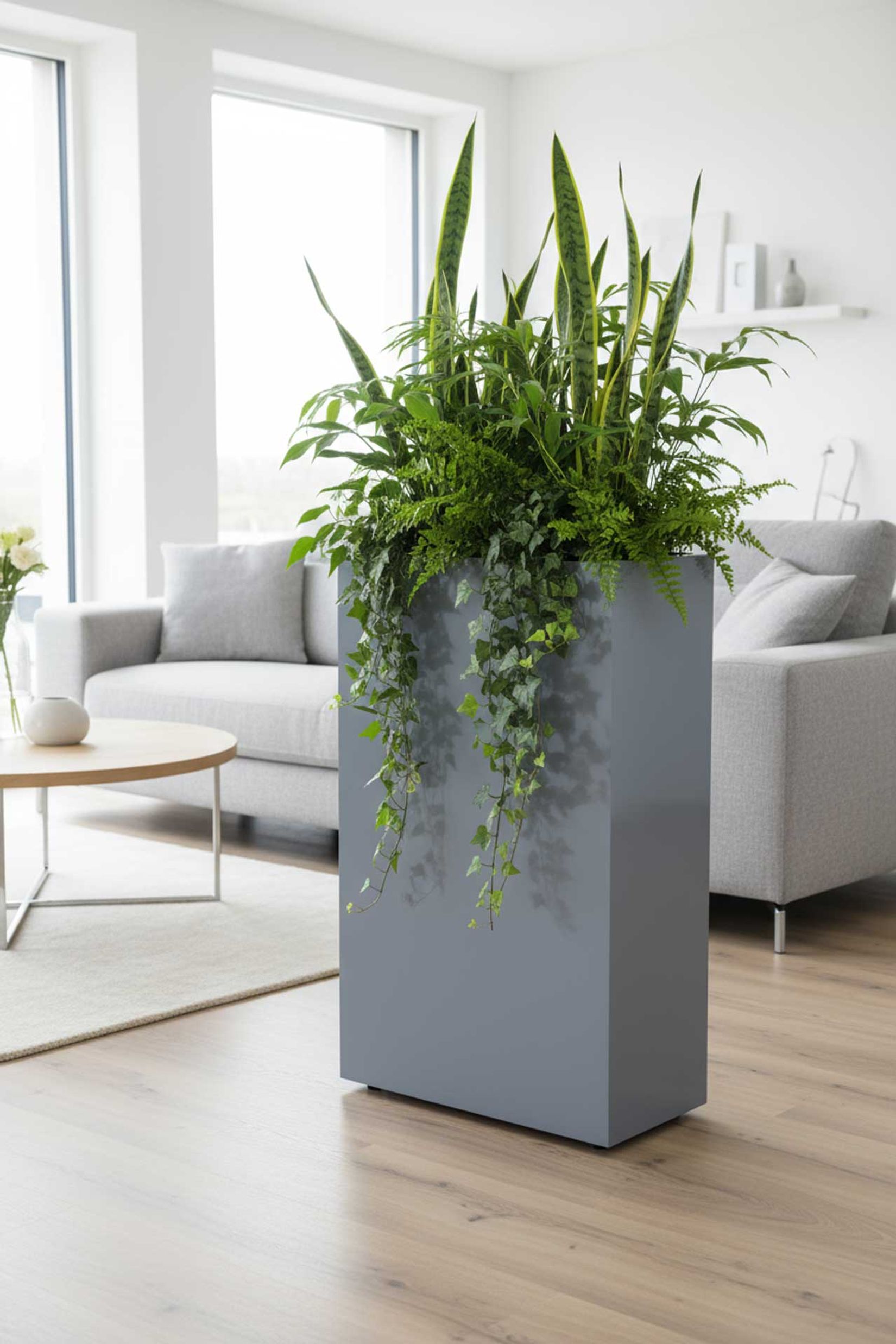 Raumteiler mit Rollen pulverbeschichteter Edelstahl "Elemento", Silbergrau Raumteiler mit Rollen pulverbeschichteter Edelstahl "Elemento", Silbergrau