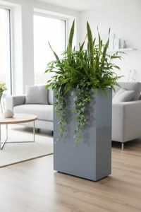 Raumteiler mit Rollen pulverbeschichteter Edelstahl "Elemento", Silbergrau Raumteiler mit Rollen pulverbeschichteter Edelstahl "Elemento", Silbergrau