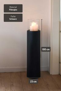 Windlichtsäule Windlicht rund CANDIRO Schwarz Matt