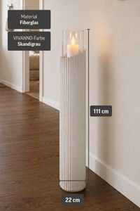Windlichtsäule CANDRA Fiberglas 22x111 cm Grau