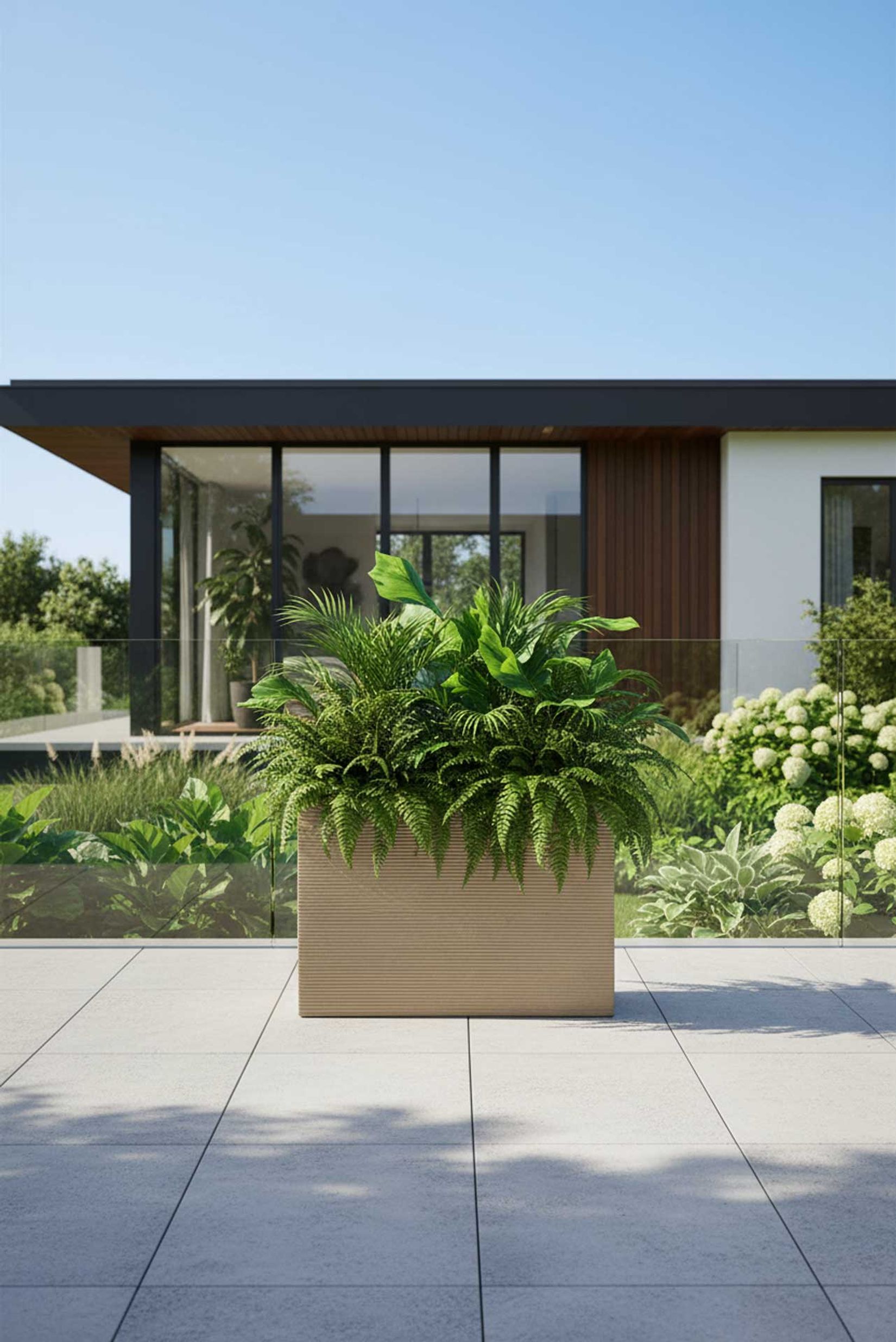 Pflanzkübel Raumteiler Fiberglas "Elemento", Beige gestreift