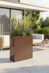 Raumteiler mit Rollen pulverbeschichteter Edelstahl "Elemento", Mocca