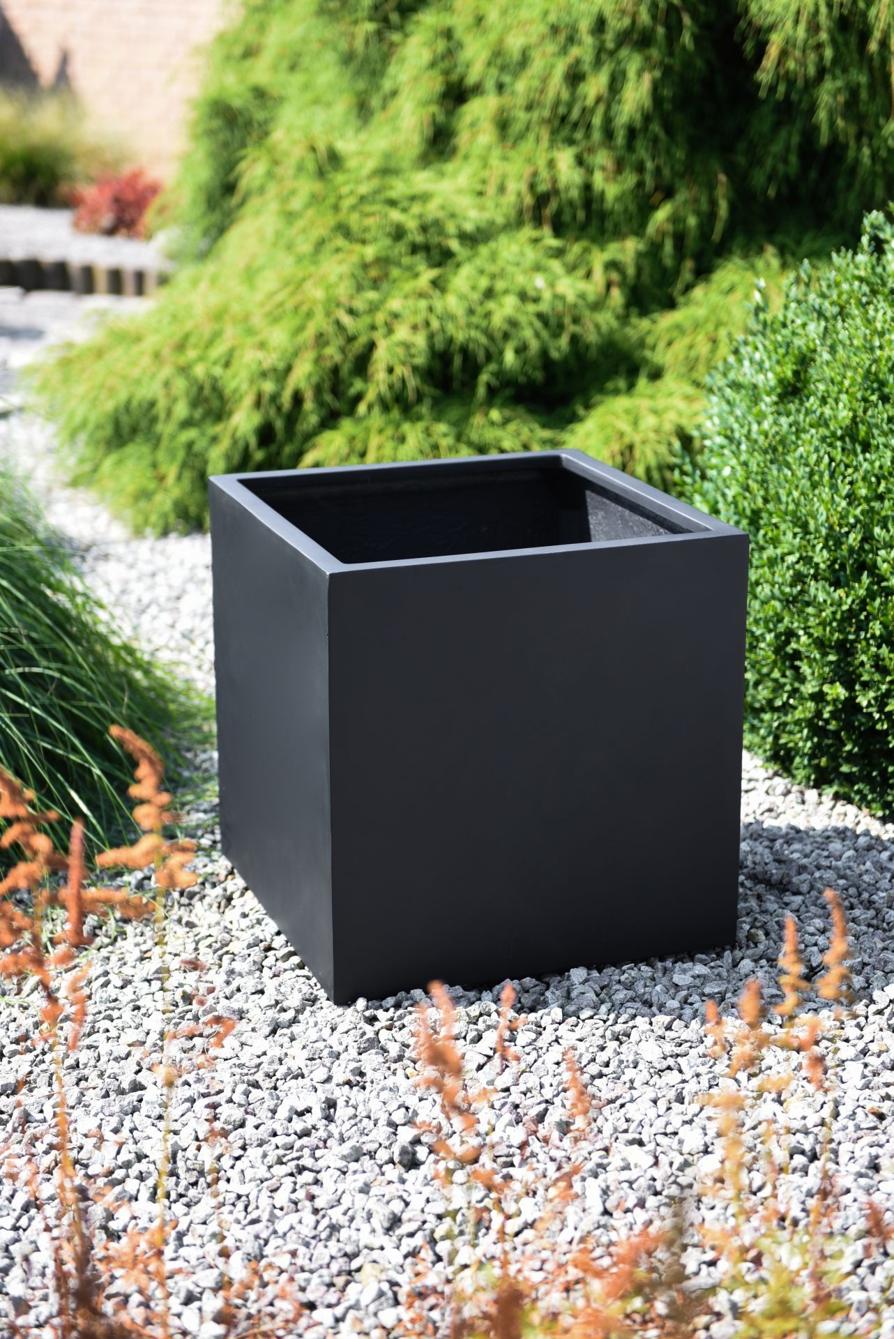 Pflanzkübel Blumenkübel Fiberglas "Block" Würfel, Anthrazit