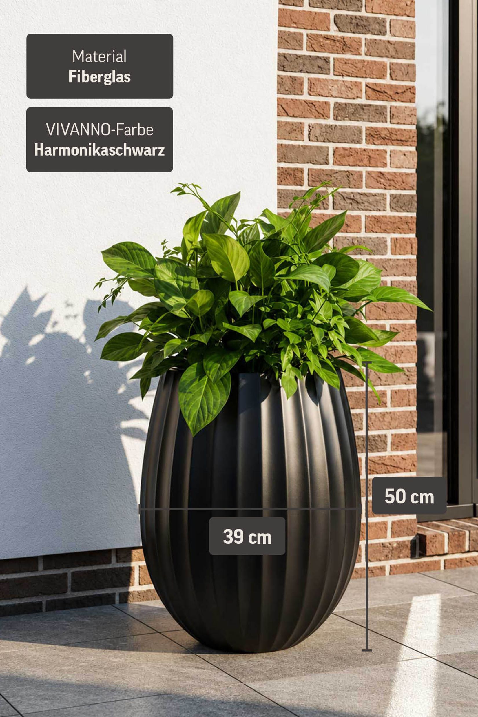 Blumentopf BALAO ARC Fiberglas 39x50 cm Schwarz Blumentopf BALAO ARC Fiberglas 39x50 cm Schwarz