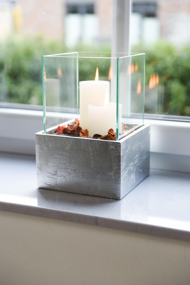 Deko-Windlicht Kerzenhalter viereckig CANDELITA Silber Hochglanz | 307132119229