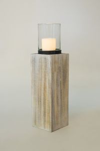 Windlicht Säule Kerzenhalter Recycling Holz "Lumira", Shabby Chic Weiß