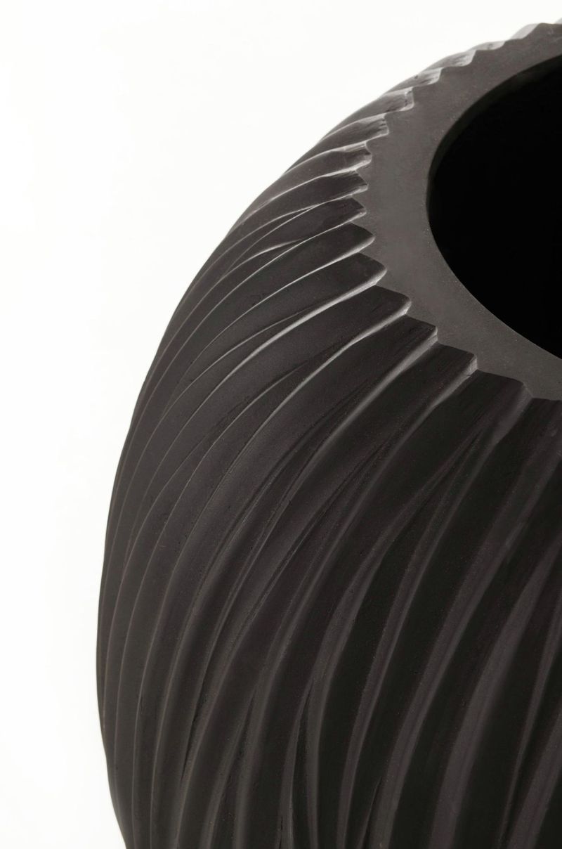 Pflanzkübel Fiberglas Vitro Rund mit Muster Anthrazit | VIVANNO