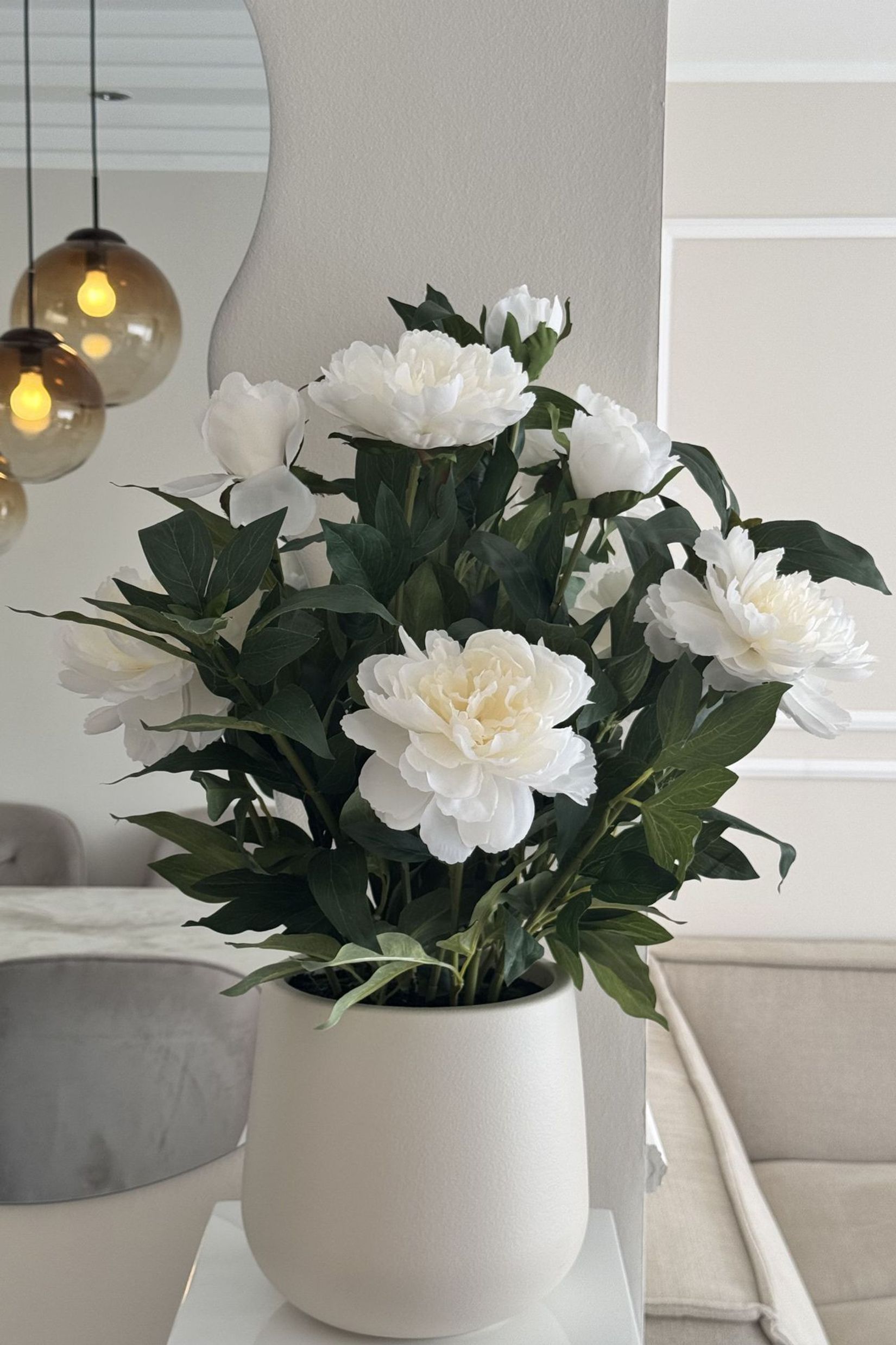 Kunstpflanze Pfingstrose Paeonia im cremefarbenen Dekotopf PEONY creme