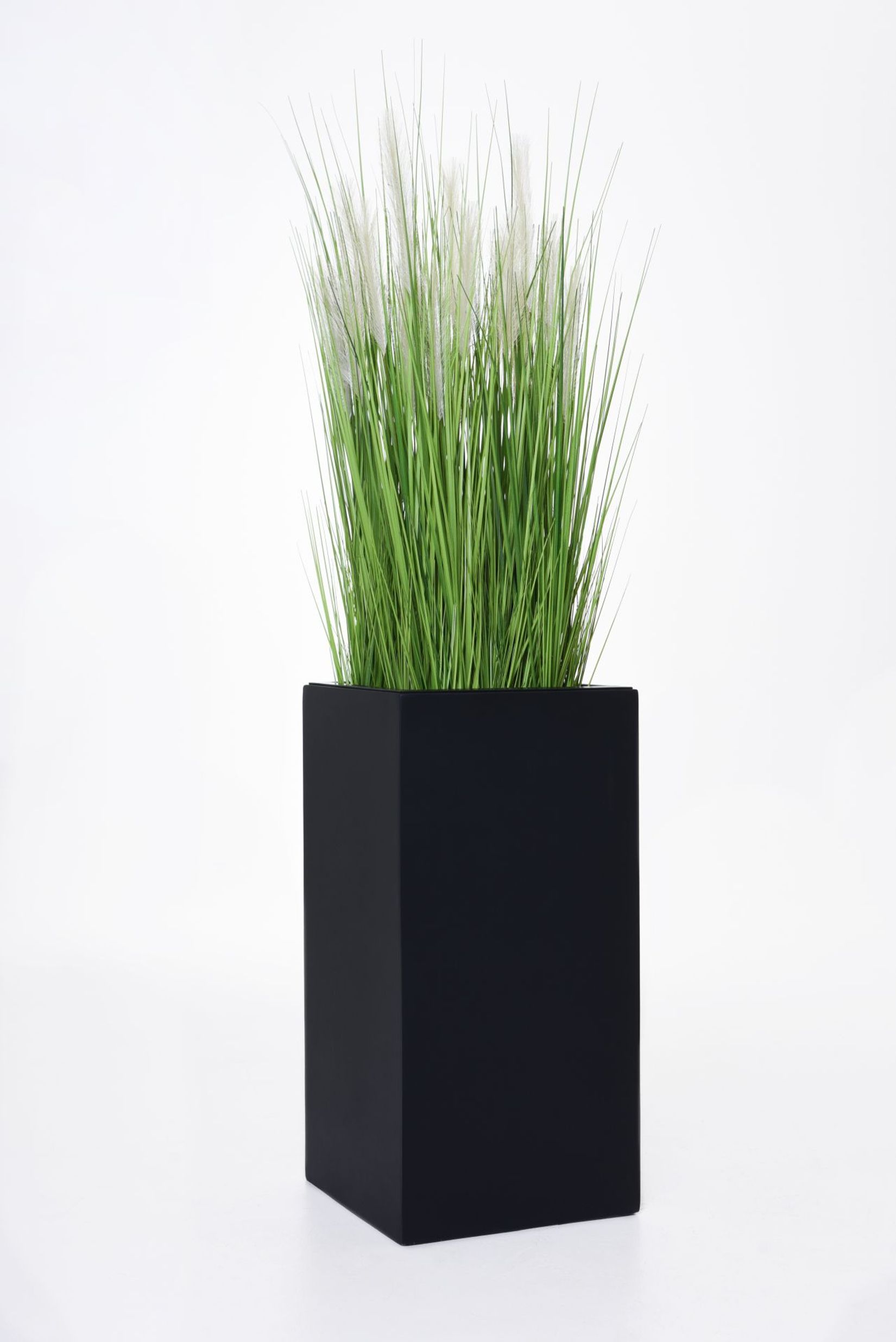 Pflanzkübel BLOCK Fiberglas Anthrazit 80 mit Kunstpflanze PAMPAS