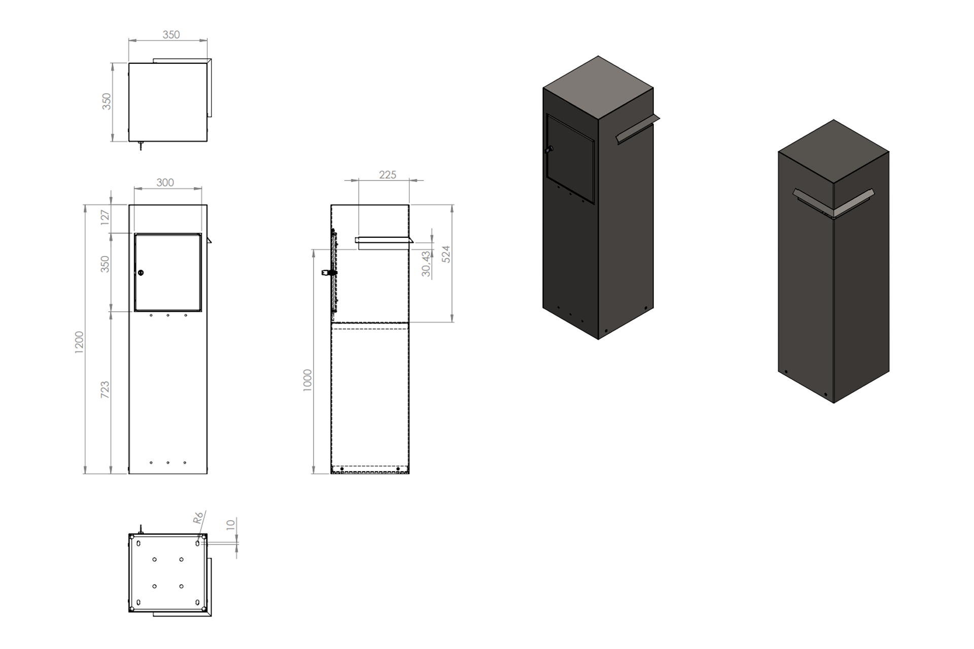 Standbriefkasten Design Postbox Aluminium Schwarzgrau MOLI