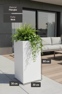 Pflanzkübel Blumenkübel Fiberglas "Block" Säule, Weiß Matt