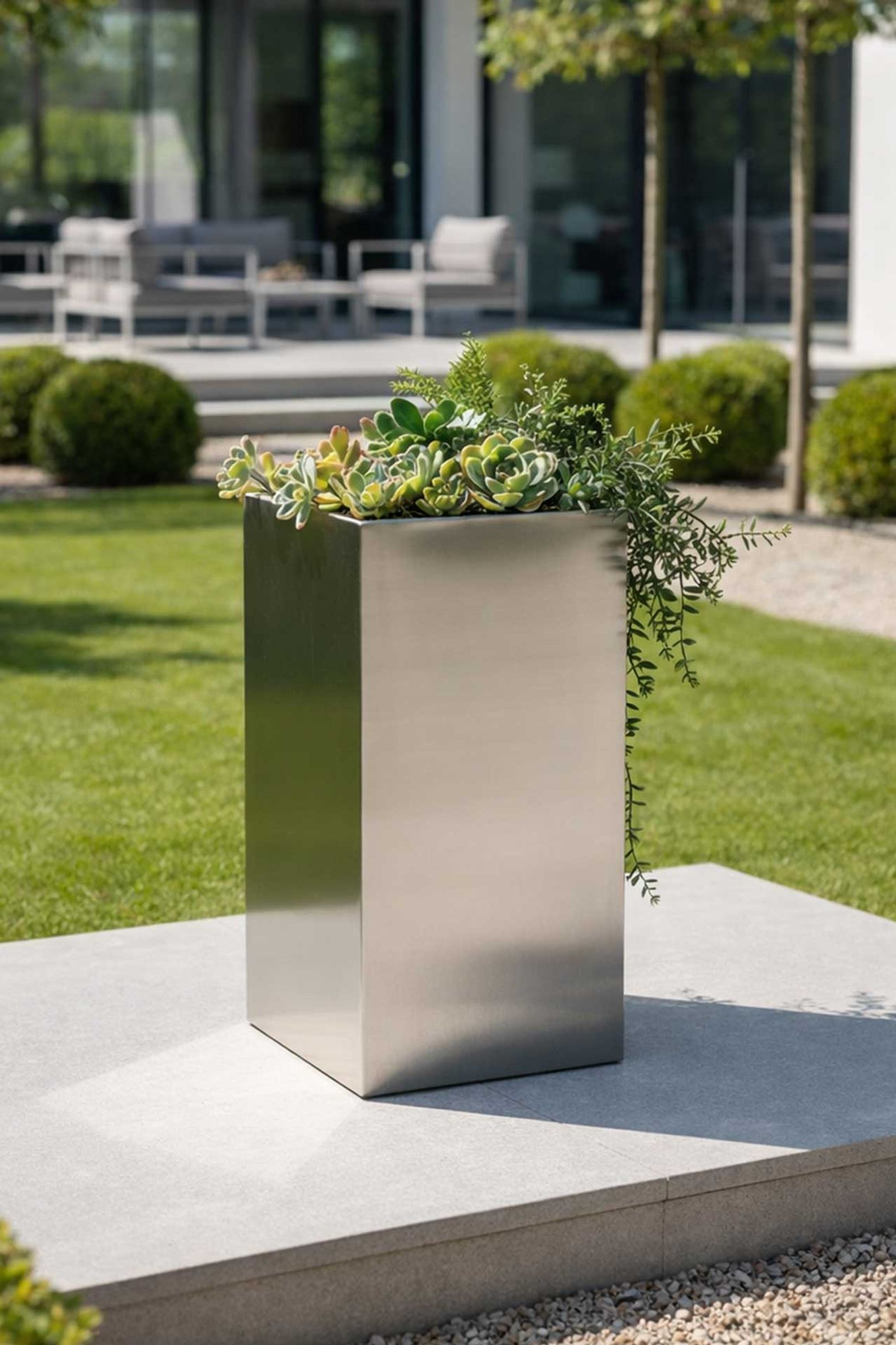 Blumenkübel Pflanzkübel Edelstahl "Block" Säule, Gebürstet