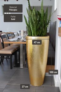 Exklusiver Pflanzkübel Fiberglas "City", Gold Hochglanz